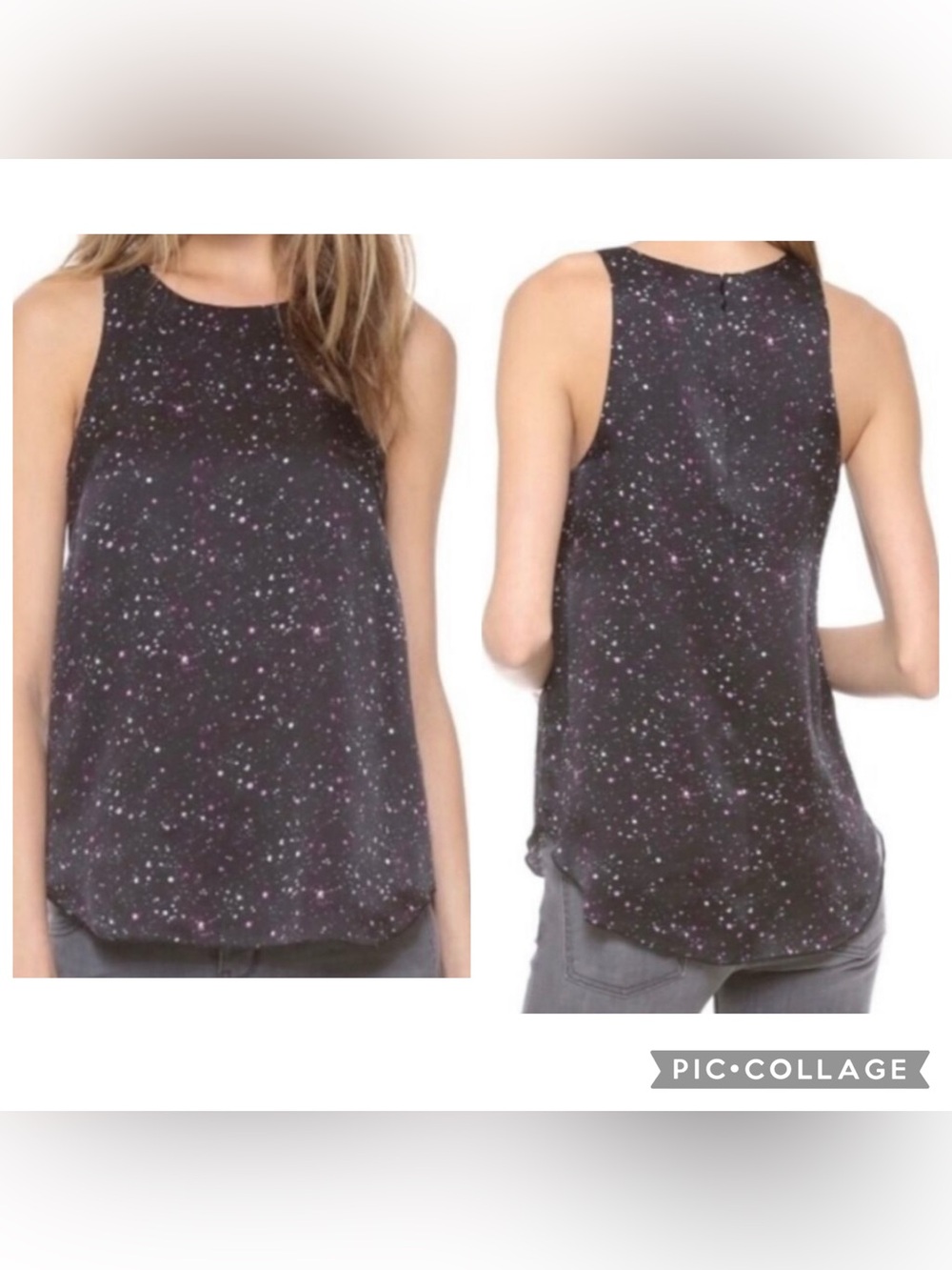CLUB MONACO Women’s Black Galaxy Print Sleeveless Silk Chiffon Blouse Lined Sz S
